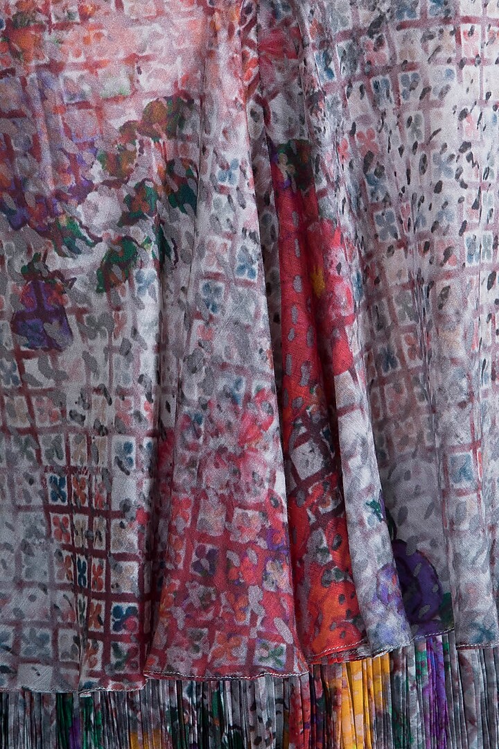 Grey Printed & Embroidered Spaghetti Strap Blouse by Saaksha & Kinni at Pernia's Pop Up Shop