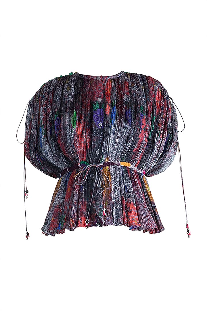 Grey Embroidered & Printed Kaftan Blouse by Saaksha & Kinni at Pernia's Pop Up Shop