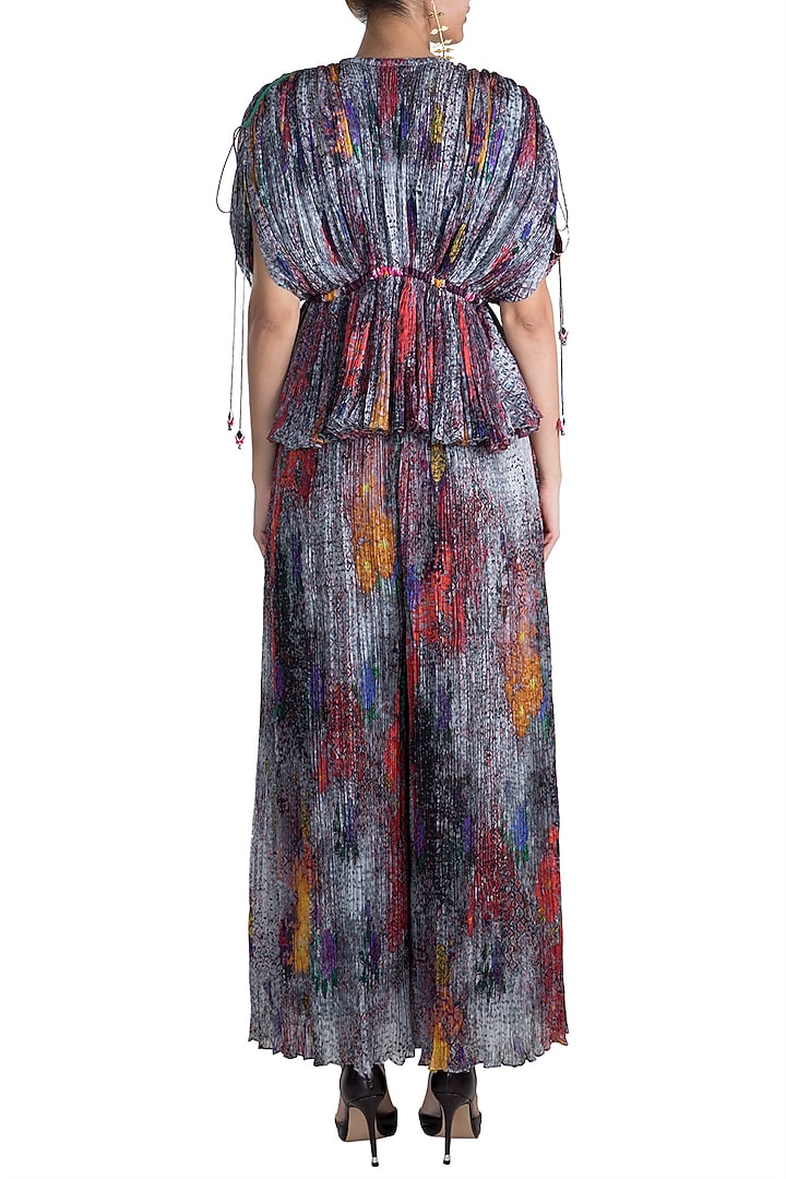 Grey Embroidered & Printed Kaftan Blouse by Saaksha & Kinni at Pernia's Pop Up Shop