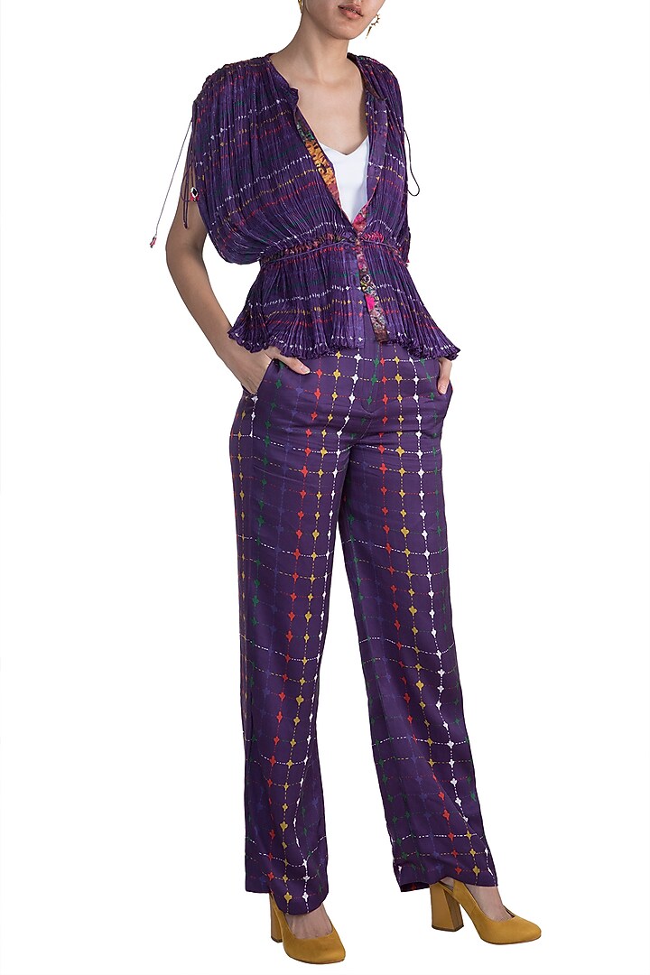 Purple Digital Printed Trouser Pants by Saaksha & Kinni at Pernia's Pop Up Shop