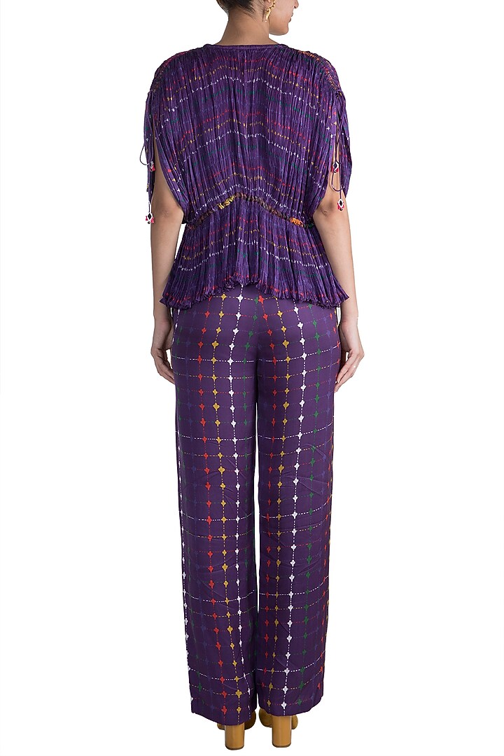Purple Digital Printed Trouser Pants by Saaksha & Kinni at Pernia's Pop Up Shop