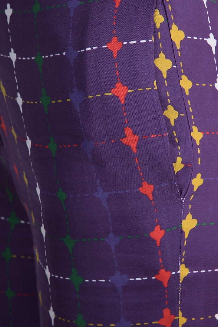 Purple Digital Printed Trouser Pants by Saaksha & Kinni at Pernia's Pop Up Shop