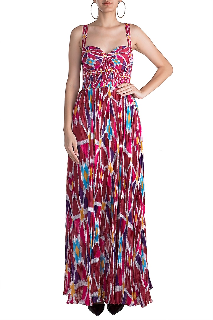 Blush Pink Printed Pleated Maxi Vacation Dress by Saaksha & Kinni at Pernia's Pop Up Shop