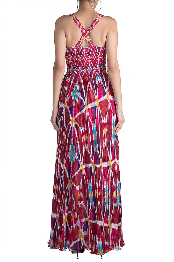 Blush Pink Printed Pleated Maxi Vacation Dress by Saaksha & Kinni at Pernia's Pop Up Shop
