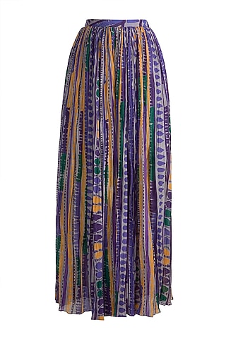 Purple Printed & Pleated Palazzo Pants by Saaksha & Kinni