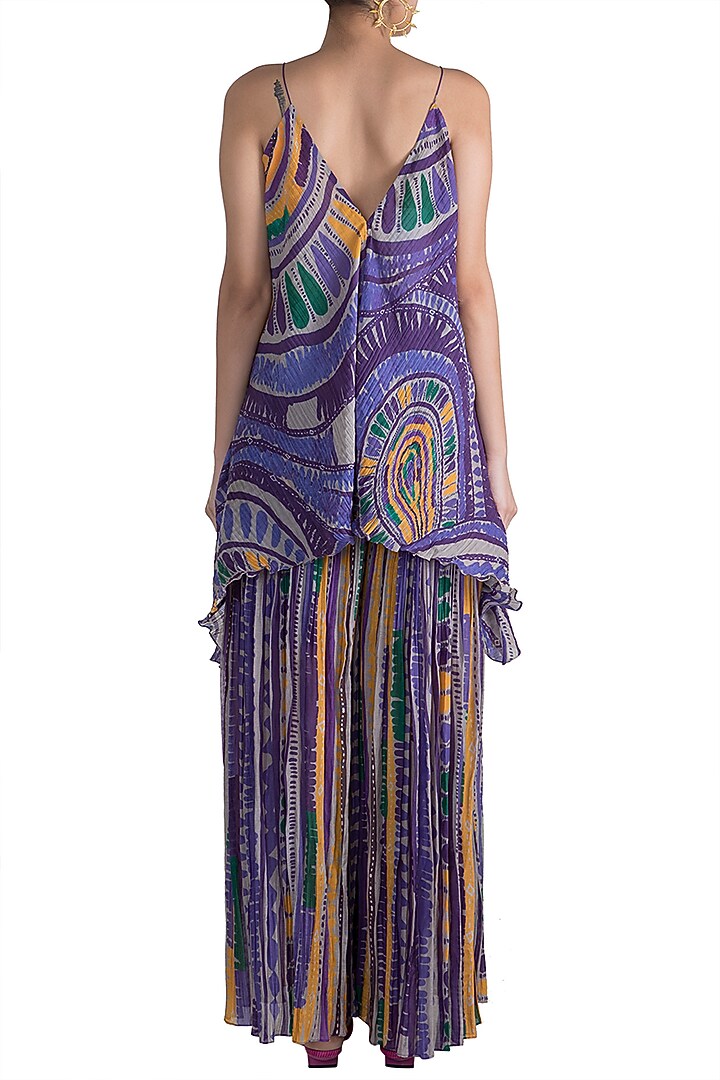 Purple Printed & Pleated Palazzo Pants by Saaksha & Kinni at Pernia's Pop Up Shop