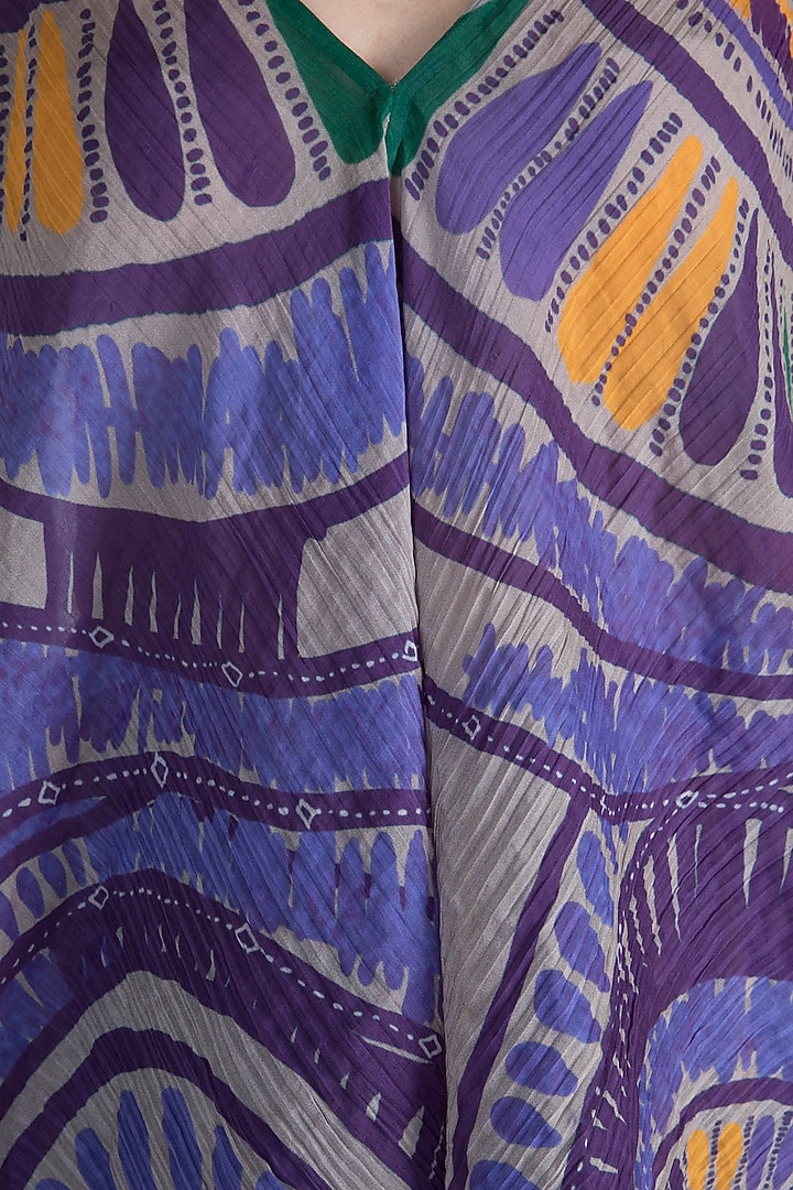 Purple Printed & Pleated Palazzo Pants by Saaksha & Kinni at Pernia's Pop Up Shop