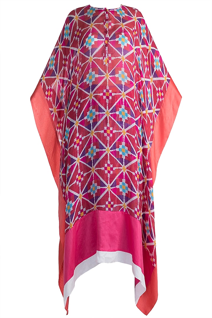 Blush Pink Ikat Printed Kaftan by Saaksha & Kinni