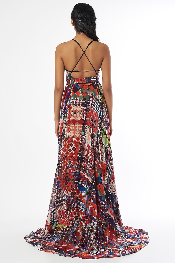 Multi-Colored Chiffon Abstract Printed Maxi Vacation Dress by Saaksha & Kinni at Pernia's Pop Up Shop