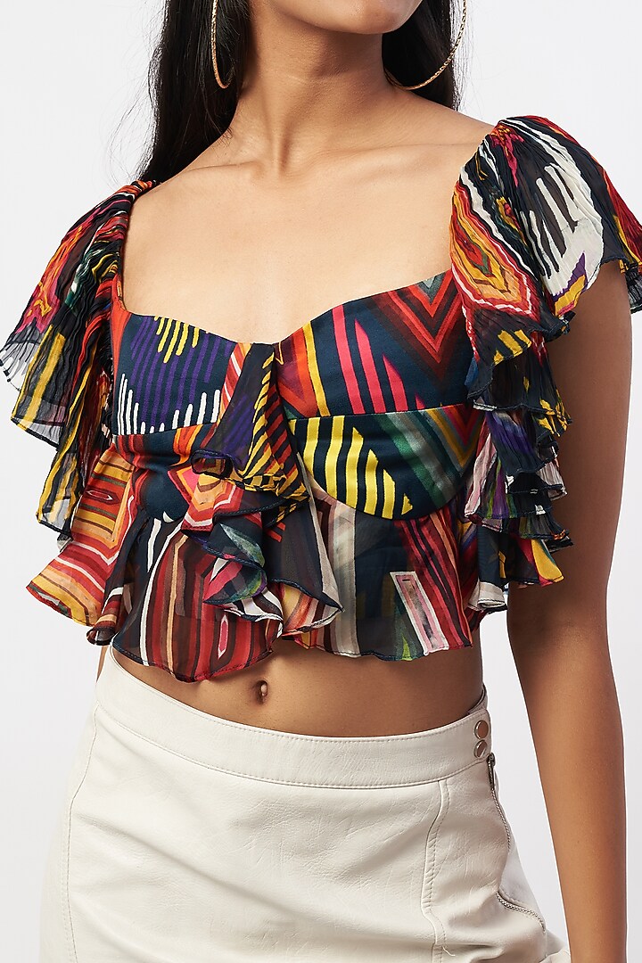 Brown Satin Printed Top by Saaksha & Kinni at Pernia's Pop Up Shop