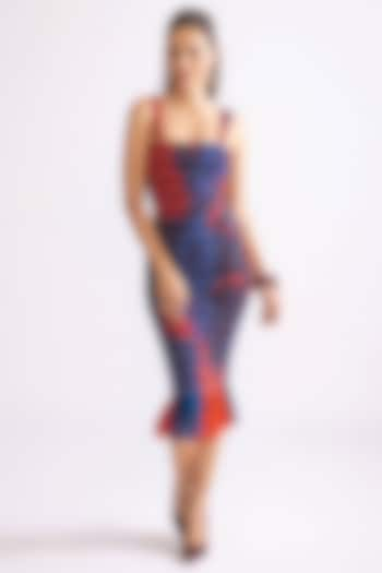 Red & Blue Cotton Silk Daisy Printed Bodycon Dress by Saaksha & Kinni at Pernia's Pop Up Shop