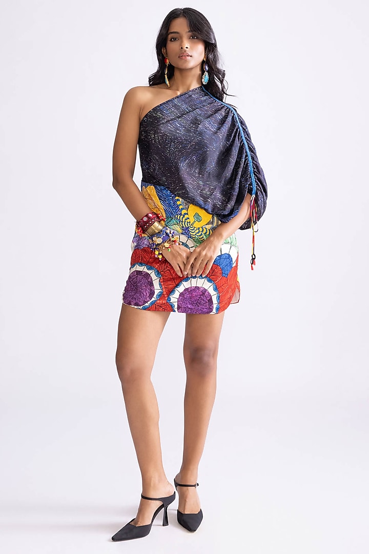 Multi-Colored Satin Tribal Printed Mini Dress by Saaksha & Kinni at Pernia's Pop Up Shop