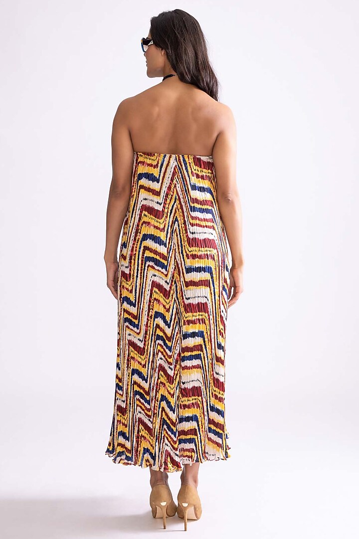 Multi-Colored Poly Chiffon Printed Hand Micro Pleated Maxi Vacation Dress by Saaksha & Kinni at Pernia's Pop Up Shop