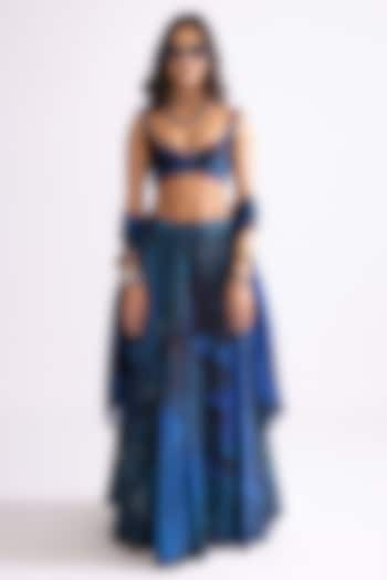 Blue Chanderi Wave Printed Wedding Lehenga Set by Saaksha & Kinni at Pernia's Pop Up Shop