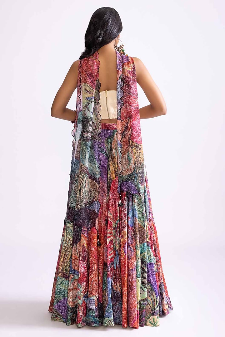Multi-Colored Chanderi Daisy Printed Wedding Lehenga Set by Saaksha & Kinni at Pernia's Pop Up Shop