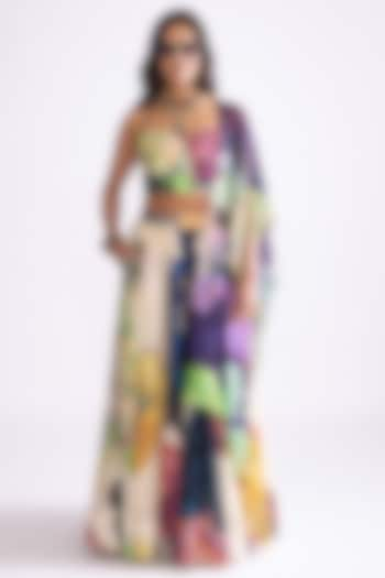 Multi-Colored Chanderi Daisy Printed Lehenga Set by Saaksha & Kinni