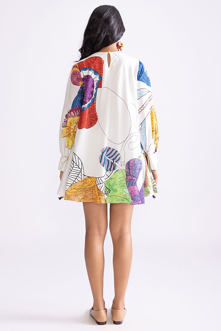 Ivory & Multi-Colored Cambric Tribal Printed Shift Mini Summer Dress by Saaksha & Kinni at Pernia's Pop Up Shop