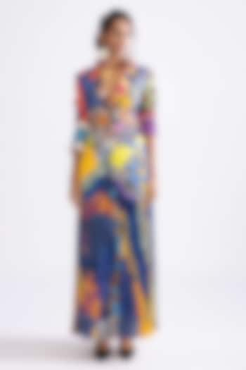 Multi-Colored Chiffon Hand Micro Pleated Tribal Printed Skirt Set by Saaksha & Kinni at Pernia's Pop Up Shop