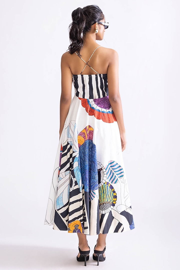 Ivory & Multi-Colored Cambric Tribal Printed Flared Vacation Dress by Saaksha & Kinni at Pernia's Pop Up Shop