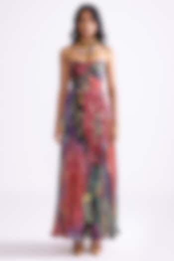 Multi-Colored Chiffon Daisy Printed Hand Micro Pleated Maxi Vacation Dress by Saaksha & Kinni at Pernia's Pop Up Shop