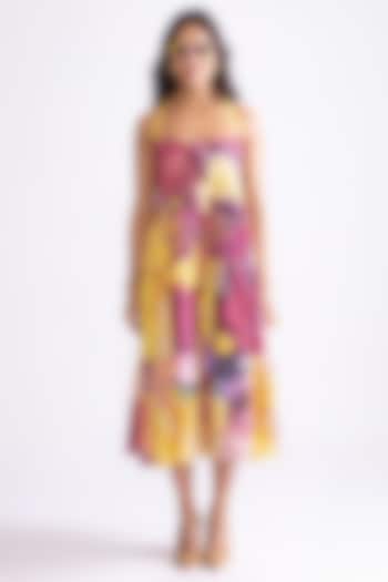 Yellow & Purple Cambric Daisy Printed Midi Vacation Dress by Saaksha & Kinni at Pernia's Pop Up Shop