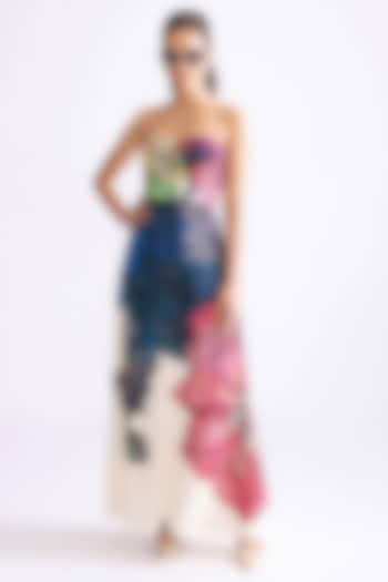 Multi-Colored Habutai Daisy Printed Draped Maxi Dress by Saaksha & Kinni at Pernia's Pop Up Shop