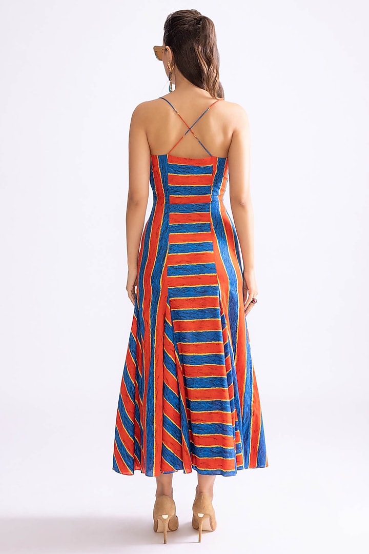 Red & Blue Cambric Stripe Printed Maxi Vacation Dress by Saaksha & Kinni at Pernia's Pop Up Shop