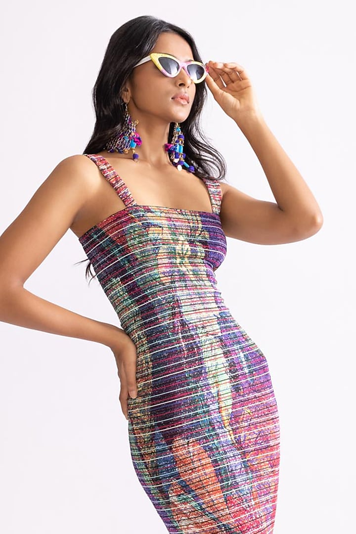 Multi-Colored Cotton Silk Daisy Printed Bodycon Midi Summer Dress by Saaksha & Kinni at Pernia's Pop Up Shop
