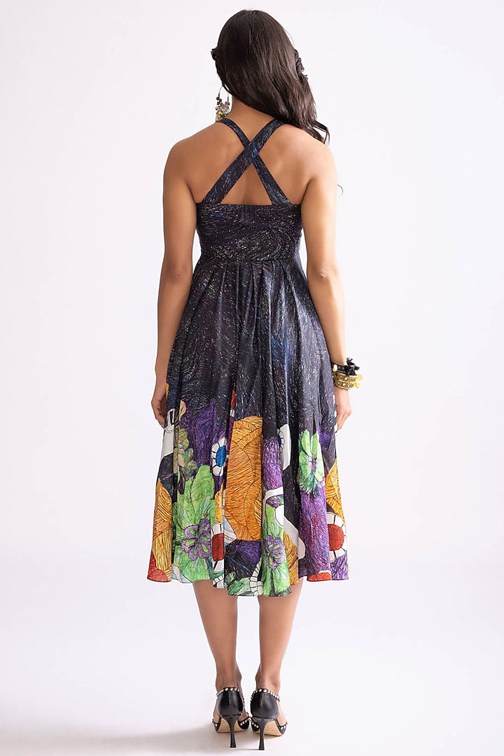 Black & Multi-Colored Cambric Tribal Printed Midi Vacation Dress by Saaksha & Kinni at Pernia's Pop Up Shop