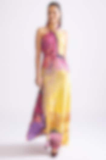 Yellow & Purple Habutai Daisy Printed Maxi Dress by Saaksha & Kinni at Pernia's Pop Up Shop