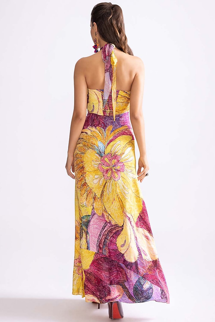 Yellow & Purple Habutai Daisy Printed Maxi Vacation Dress by Saaksha & Kinni at Pernia's Pop Up Shop