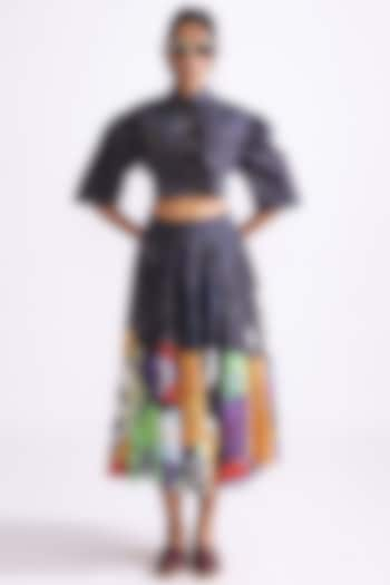 Black & Multi-Colored Cambric Tribal Printed Skirt Set by Saaksha & Kinni at Pernia's Pop Up Shop