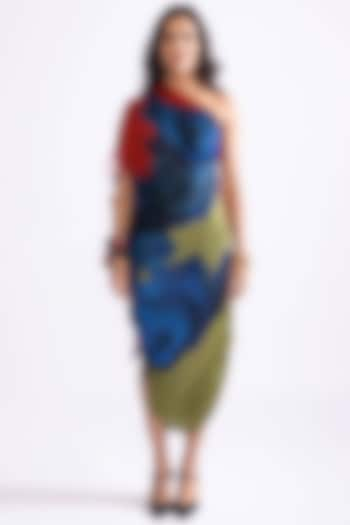 Multi-Colored Cotton Silk Daisy Printed Hand Micro Pleated One-Shoulder Dress by Saaksha & Kinni at Pernia's Pop Up Shop