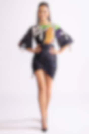 Black & Multi-Colored Habutai Tribal Printed Mini Overlap Vacation Dress by Saaksha & Kinni at Pernia's Pop Up Shop