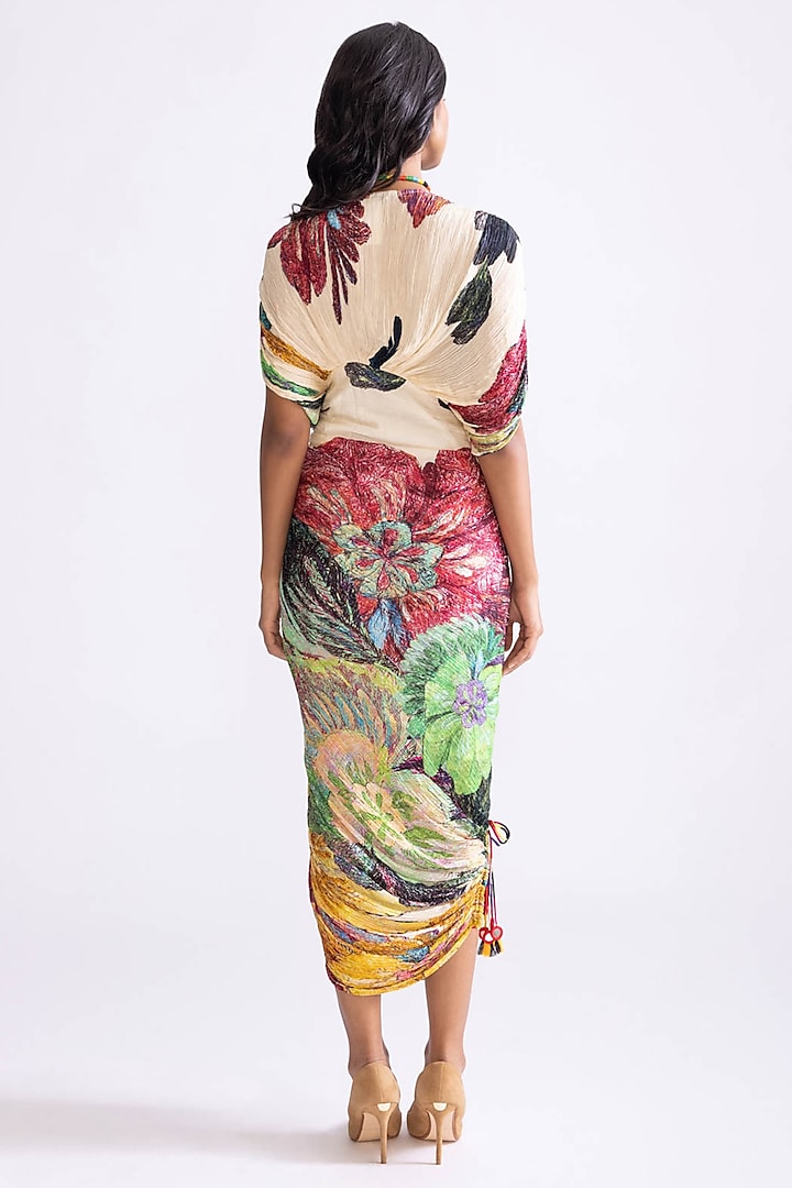 Multi-Colored Cotton Silk Daisy Printed Hand Micro Pleated Vacation Dress by Saaksha & Kinni at Pernia's Pop Up Shop