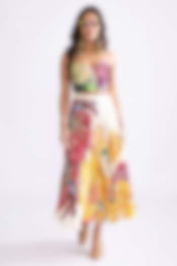 Ivory & Multi-Colored Habutai Daisy Printed Skirt Set by Saaksha & Kinni at Pernia's Pop Up Shop