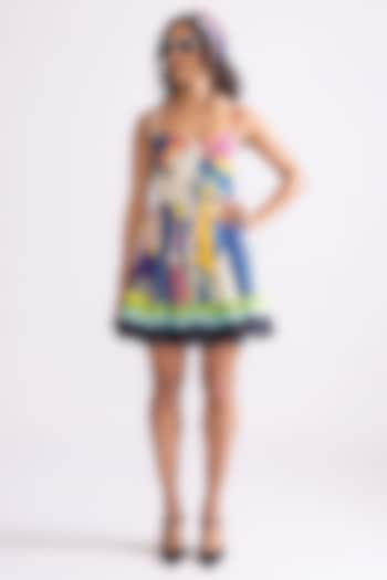 Multi-Colored Habutai Tribal Printed Flared Mini Dress by Saaksha & Kinni at Pernia's Pop Up Shop