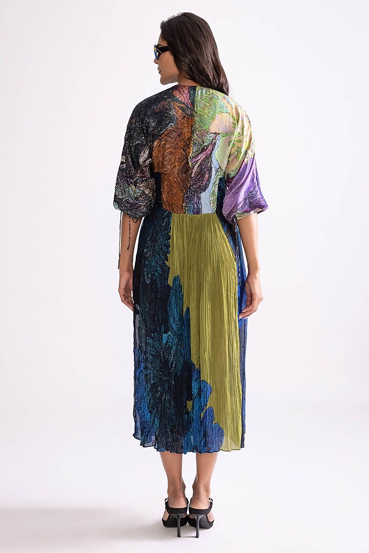 Multi-Colored Cotton Silk & Organza Daisy Printed Midi Vacation Dress by Saaksha & Kinni at Pernia's Pop Up Shop