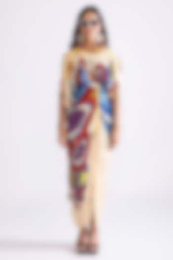 Multi-Colored Cotton Silk Tribal Printed Hand Micro Pleated Kaftan-Style Dress by Saaksha & Kinni at Pernia's Pop Up Shop