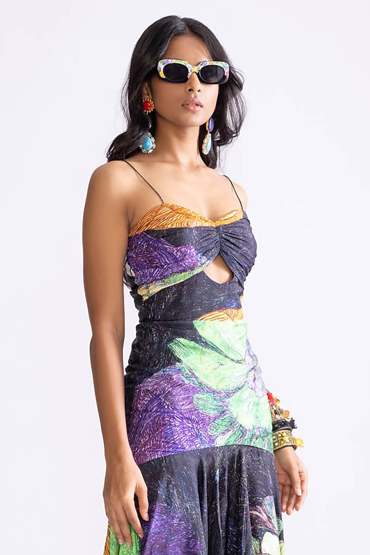 Multi-Colored Habutai Daisy Printed Asymmetric Vacation Dress by Saaksha & Kinni at Pernia's Pop Up Shop
