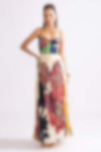 Multi-Colored Chiffon Daisy Printed Hand Micro Pleated Maxi Dress by Saaksha & Kinni