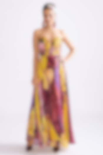 Yellow & Purple Chiffon Daisy Printed Strapless Corset-Style Dress by Saaksha & Kinni at Pernia's Pop Up Shop