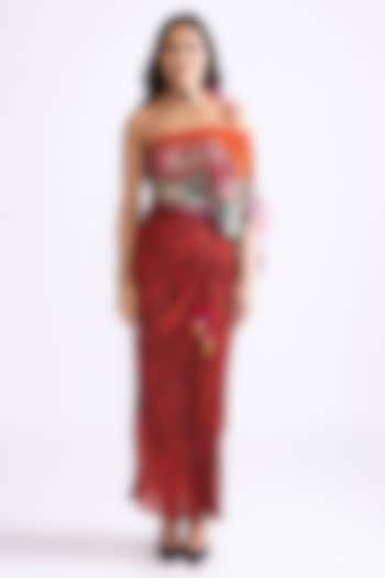 Red Cotton Silk Wave Printed Maxi Dress by Saaksha & Kinni