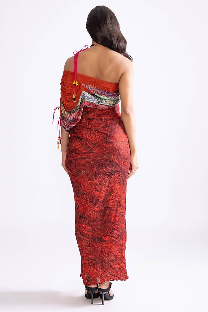 Red Cotton Silk Wave Printed Maxi Vacation Dress by Saaksha & Kinni at Pernia's Pop Up Shop