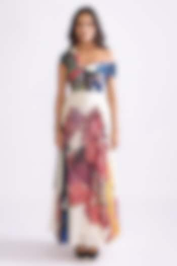 Multi-Colored Chiffon Daisy Printed Off-Shoulder Dress by Saaksha & Kinni