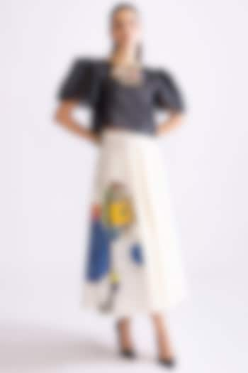 Ivory & Multi-Colored Poplin Tribal Printed Skirt Set by Saaksha & Kinni at Pernia's Pop Up Shop