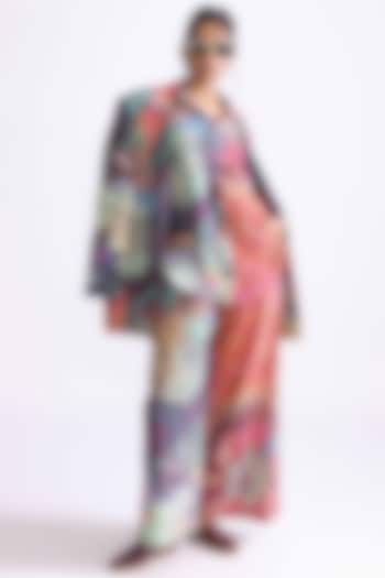 Multi-Colored Mushroom Twill Daisy Printed Blazer Set by Saaksha & Kinni at Pernia's Pop Up Shop