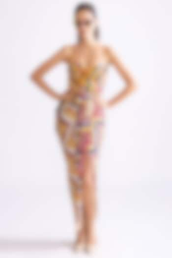 Multi-Colored Habutai Zig-Zag Printed Draped Dress by Saaksha & Kinni at Pernia's Pop Up Shop