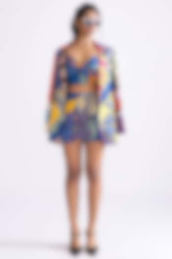 Multi-Colored Mushroom Twill Tribal Printed Blazer Set by Saaksha & Kinni at Pernia's Pop Up Shop