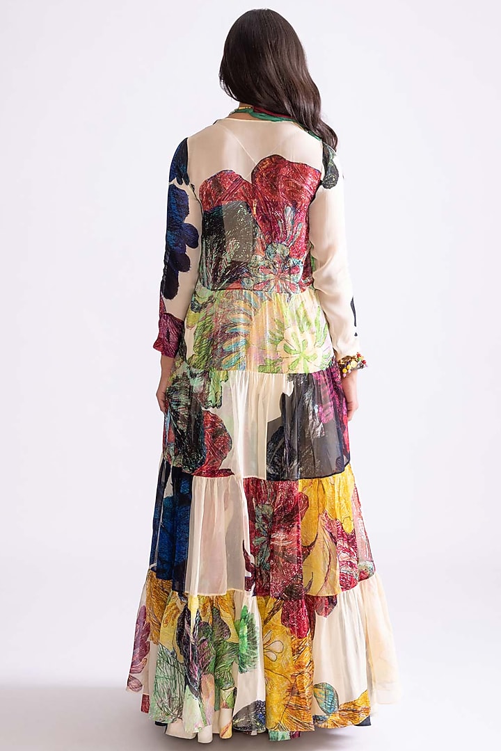 Multi-Colored Chanderi High-Waisted Daisy Printed Wedding Lehenga Set by Saaksha & Kinni at Pernia's Pop Up Shop